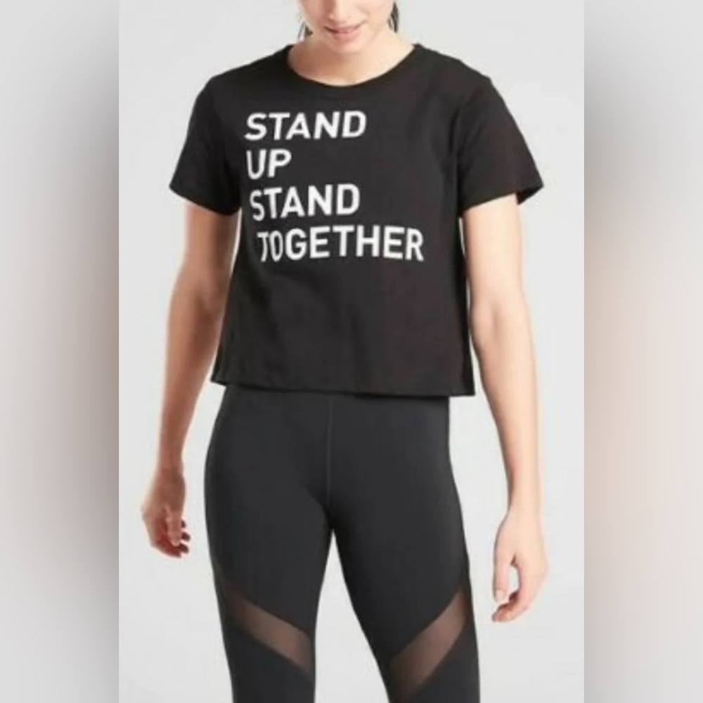Athleta Black Stand Up Graphic Short Sleeve Organic Daily Crop Tee Size Large